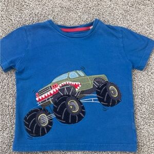 Mini Boden Blue Tee with Green Monster Truck Graphic